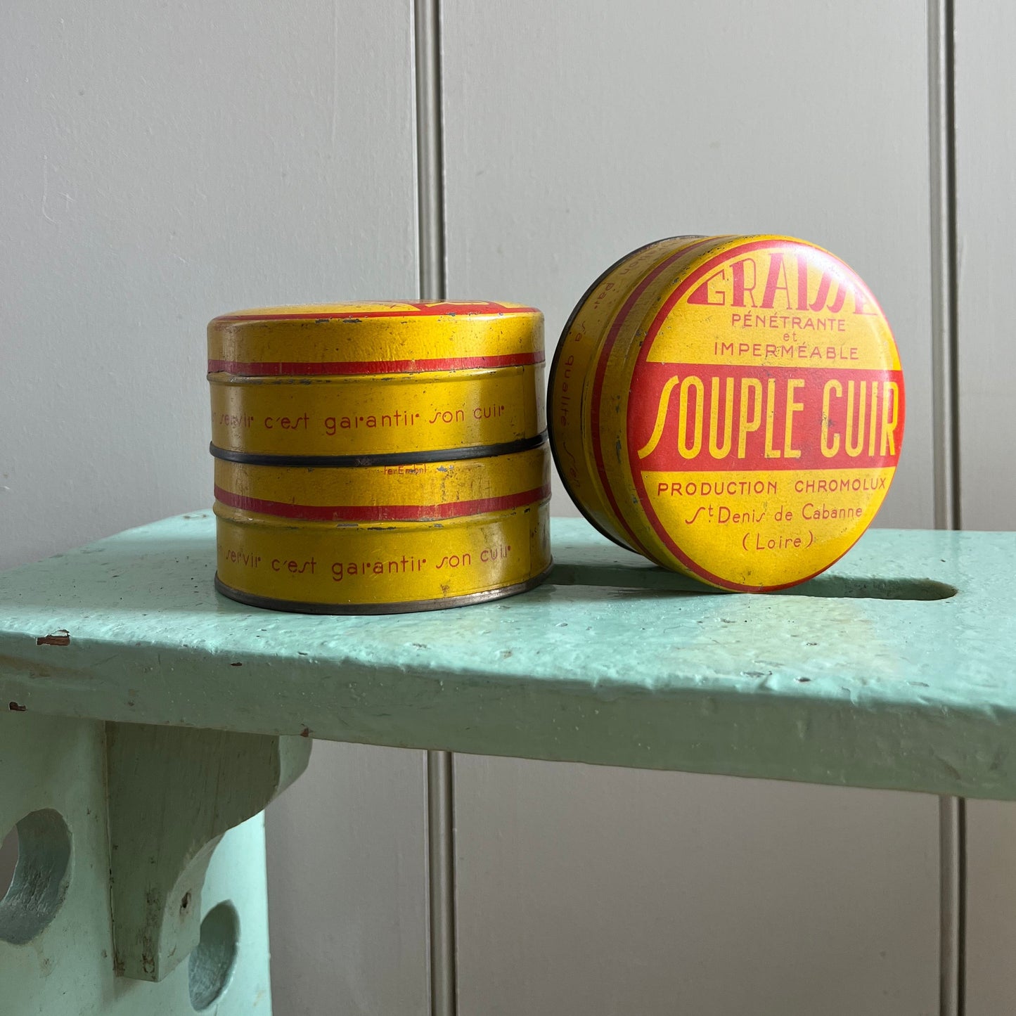 French metal shoe polish tins